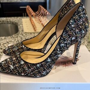 Jessica Simpson Black Multicolor Tweed Heels